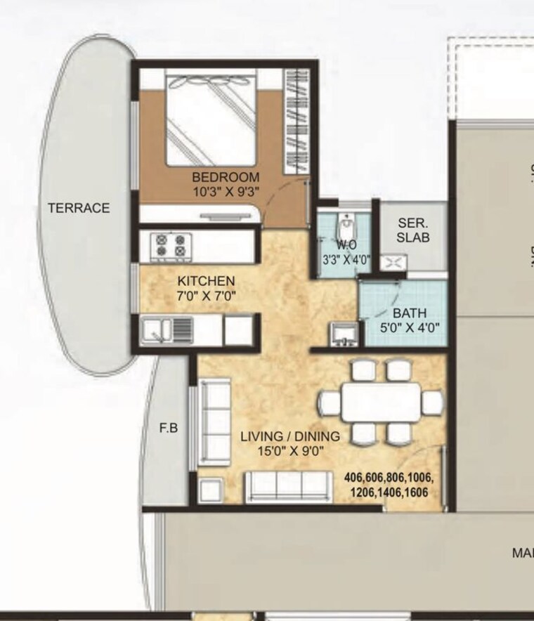 Floor Plan, paradise-sai-wonder 1 Bedroom 735 Sq.Ft. Apartment In Kharghar Navi Mumbai 10029611