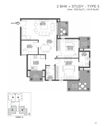 Floor Plan in 2.5 BHK Apartment at Godrej 101, Sector 79 – for Sale