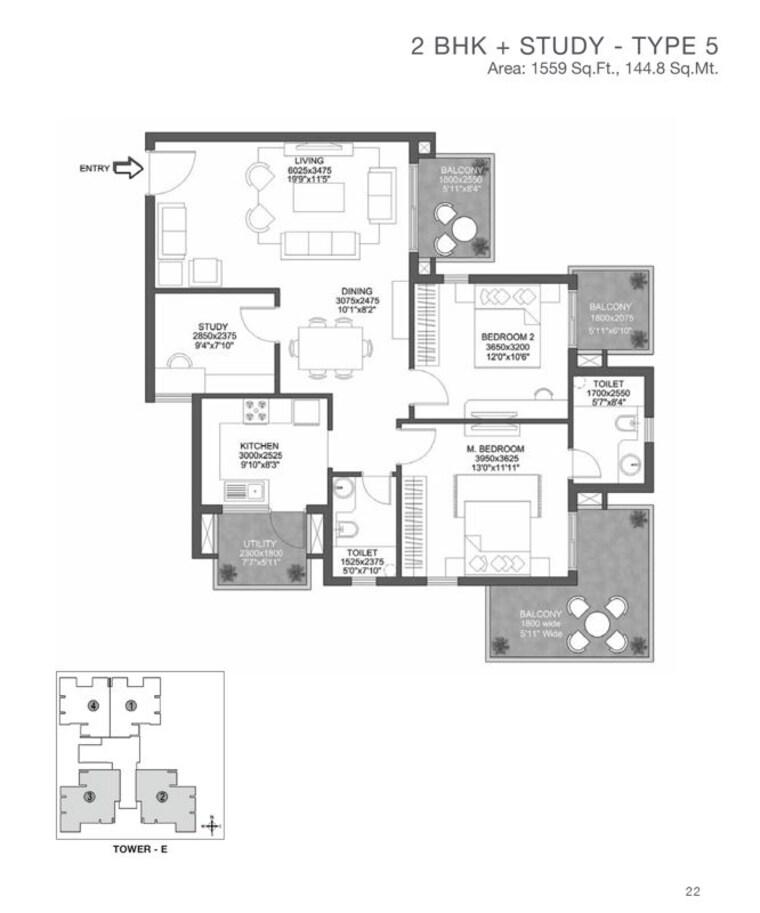 Floor Plan, godrej-101 2.5 Bedroom 1559 Sq.Ft. Apartment In Sector 79 Gurgaon 10033244