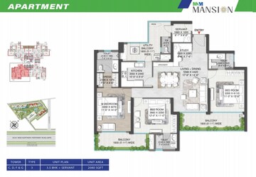 Floor Plan in 3 BHK Apartment at M3M Mansion, Sector 113 – for Sale