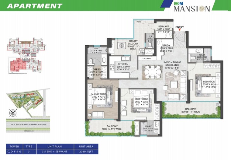 Floor Plan, m3m-mansion 3 Bedroom 2080 Sq.Ft. Apartment In Sector 113 Gurgaon 10036135