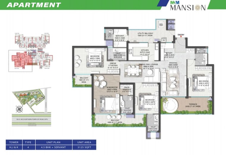Floor Plan, m3m-mansion 4 Bedroom 3125 Sq.Ft. Apartment In Sector 113 Gurgaon 10036228