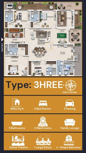 Floor Plan in 4 BHK Apartment at Elegantea Skyven, Kokapet – for Sale