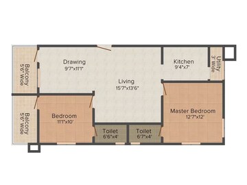Floor Plan in 2 BHK Apartment at Amrutha Apartment, Lb Nagar – for Sale