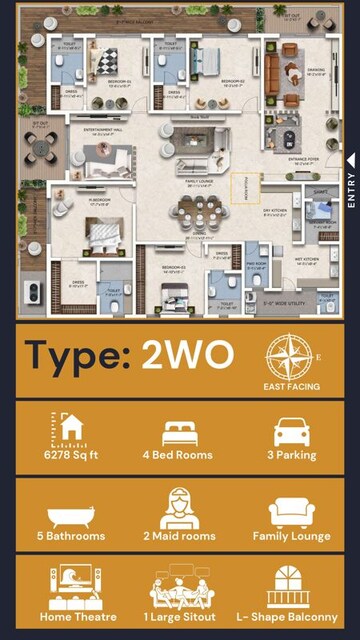Floor Plan in 4 BHK Apartment at Elegantea Skyven, Kokapet – for Sale