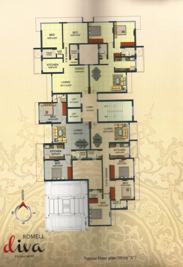 Floor Plan, romell-diva 2 Bedroom 748 Sq.Ft. Apartment In Malad West Mumbai 10036852