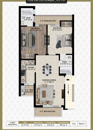Floor Plan in 3 BHK Apartment at Malwa Escon Arena, Lohgarh – for Rent