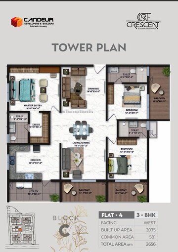 Floor Plan in 3 BHK Apartment at Candeur Crescent, Serilingampally – for Sale