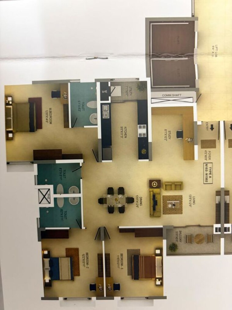 Floor Plan, mantri-webcity 3 Bedroom 1740 Sq.Ft. Apartment In Hennur Bangalore 10044174