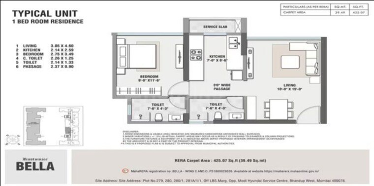 Floor Plan, rustomjee-bella-phase-1 1 Bedroom 419 Sq.Ft. Apartment In Bhandup West Mumbai 9992861