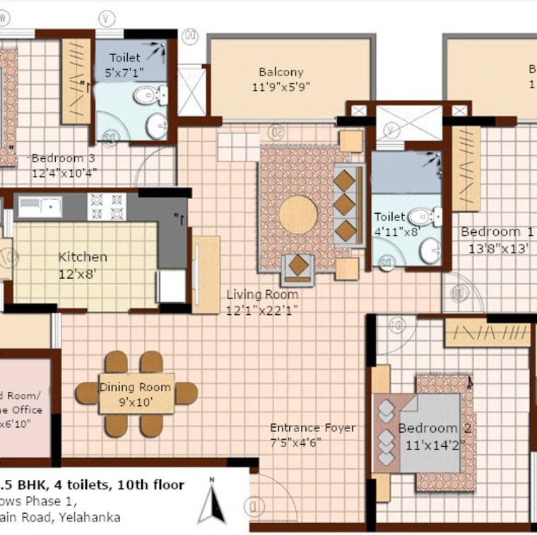 Floor Plan, ncc-nagarjuna-meadows 3.5 Bedroom 1900 Sq.Ft. Apartment In Anantapuram Bangalore 10055398