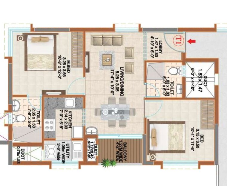 Floor Plan, ahad-serenity 2 Bedroom 975 Sq.Ft. Apartment In Rayasandra Bangalore 10055808