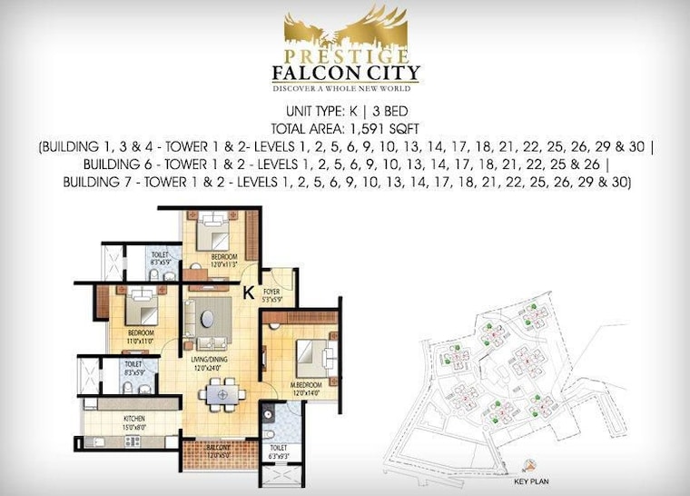 Master Plan, prestige-falcon-city 3 Bedroom 1624 Sq.Ft. Apartment In Konanakunte Bangalore 10057317