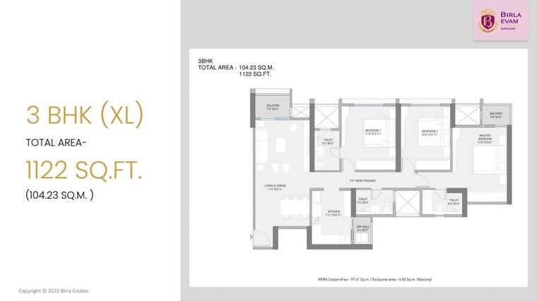 Floor Plan, birla-evam 2 Bedroom 789 Sq.Ft. Apartment In Manjri Budruk Pune 10058108