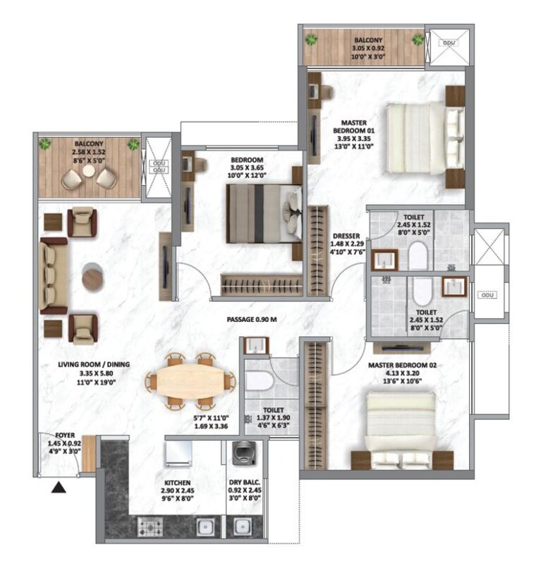 Floor Plan, darumbre 4 Bedroom 1860 Sq.Ft. Penthouse In Darumbre Pune 10059087