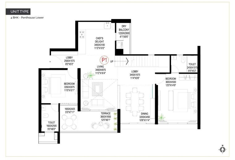 Floor Plan, goel-ganga-imperia 3 Bedroom 1370 Sq.Ft. Apartment In Nibm Annexe Pune 10059316