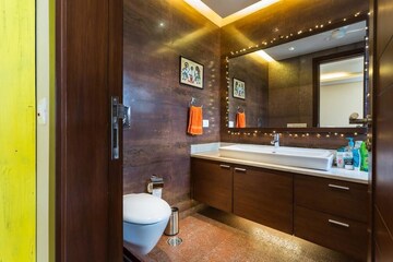 Bathroom in 3 BHK Apartment at Panchsheel Enclave – for Rent