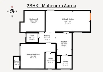 Floor Plan in 2 BHK Apartment at Mahendra Aarna, Electronic City Phase ii – for Sale