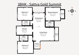 Floor Plan in 3 BHK Apartment at Salarpuria Gold Summit, Hennur – for Sale