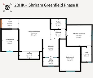 Floor Plan in 2.5 BHK Apartment at Shriram Greenfield Phase 2, Budigere – for Sale