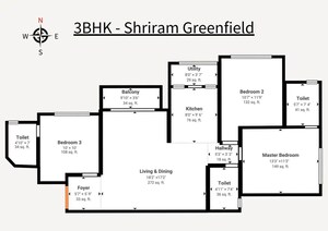 Floor Plan in 3 BHK Apartment at Shriram Greenfield, Budigere – for Sale