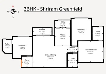 Floor Plan in 3 BHK Apartment at Shriram Greenfield, Budigere – for Sale