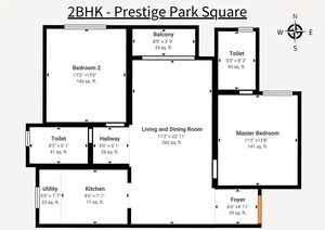 Floor Plan in 2 BHK Apartment at Prestige Park Square, Bannerghatta Road – for Sale