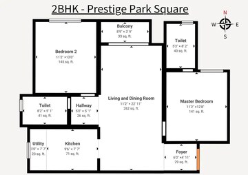 Floor Plan in 2 BHK Apartment at Prestige Park Square, Bannerghatta Road – for Sale