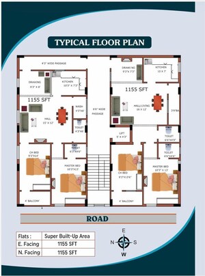 Floor Plan in 2 BHK Apartment at Meerpet – for Sale