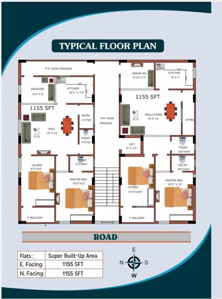 Floor Plan, meerpet 2 Bedroom 1155 Sq.Ft. Apartment In Meerpet Hyderabad 10063650