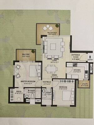 Floor Plan in 2 BHK Apartment at Puri Emerald Bay, Sector 104 – for Rent