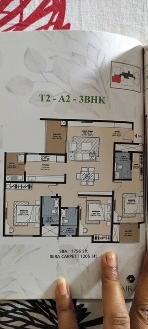 Floor Plan in 3 BHK Apartment at Vajram Newtown, Thanisandra Main Road – for Sale
