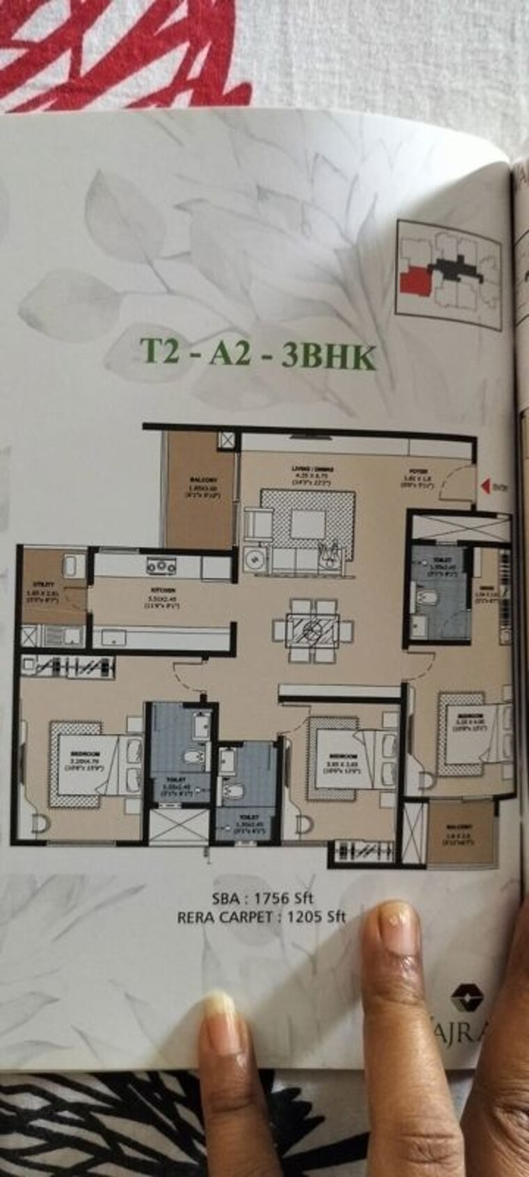 Floor Plan, vajram-newtown 3 Bedroom 1756 Sq.Ft. Apartment In Thanisandra Main Road Bangalore 10065102