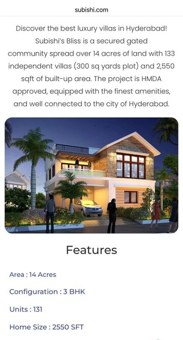 3 BHK Villa For Sale in Subishis Town Centre, Mokila