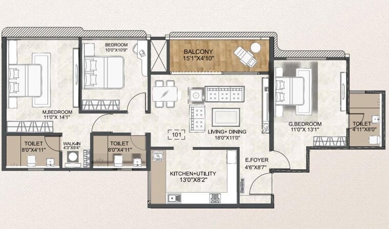 Floor Plan, bavdhan 2 Bedroom 856 Sq.Ft. Apartment In Bavdhan Pune 10066955