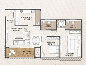 Floor Plan in 2 BHK Apartment at Bavdhan – for Sale