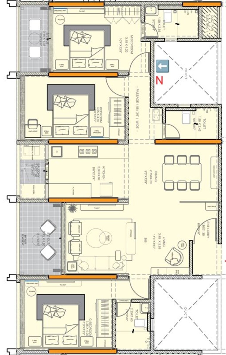 Floor Plan, gangadham 3 Bedroom 1170 Sq.Ft. Apartment In Gangadham Pune 10066972