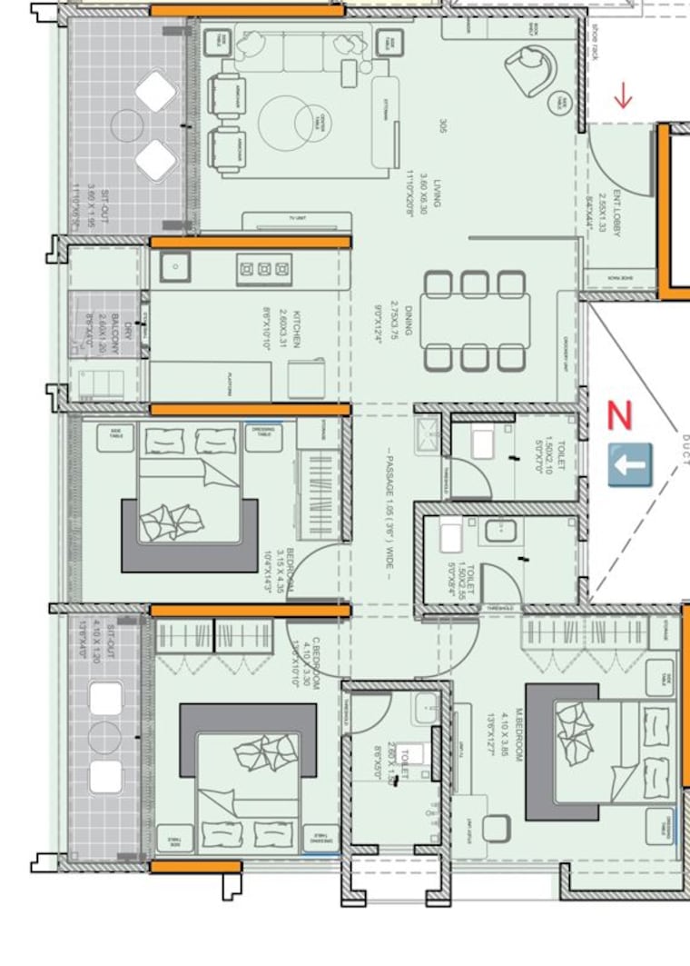 Floor Plan, gangadham 3 Bedroom 1170 Sq.Ft. Apartment In Gangadham Pune 10066972