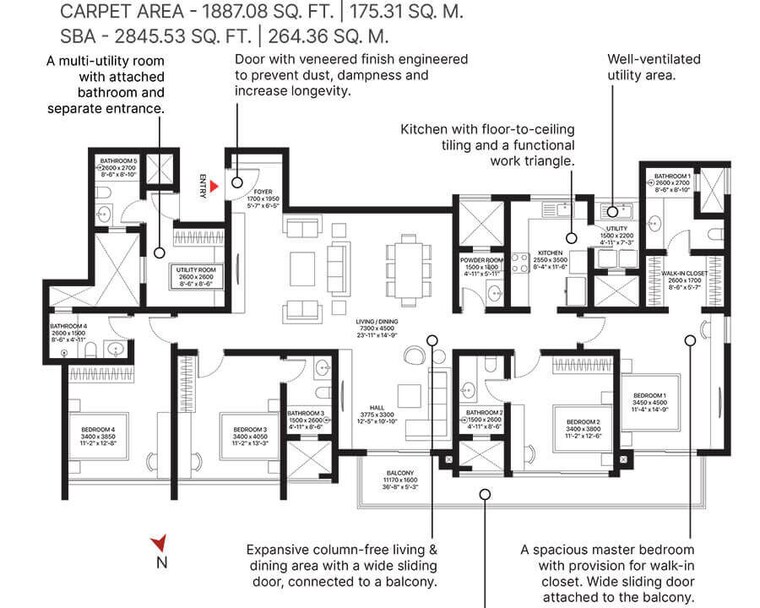 Floor Plan, sobha-hamptons-town-park 2 Bedroom 1240 Sq.Ft. Apartment In Hosur Road Bangalore 10067315