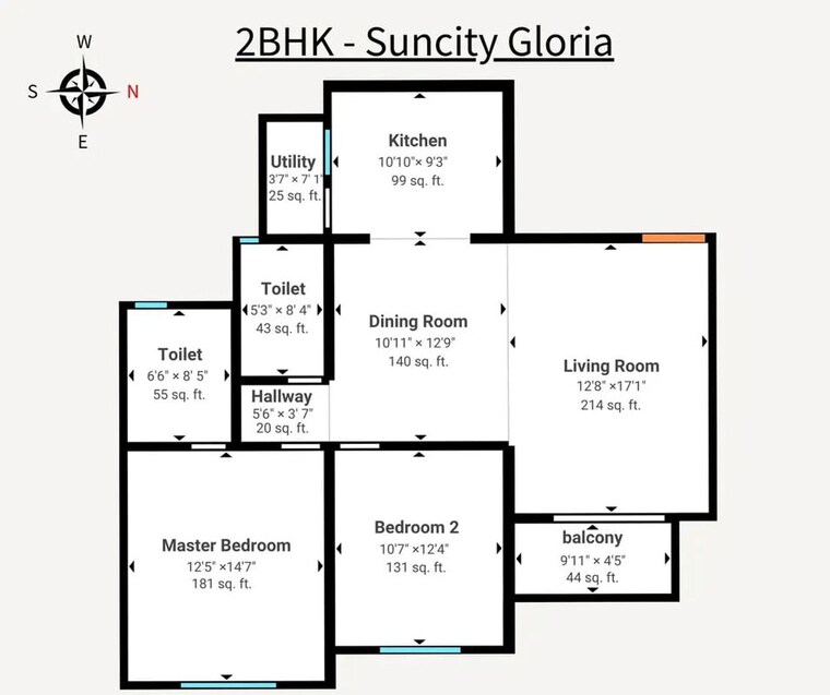 Floor Plan, suncity-gloria-apartments 2 Bedroom 1219 Sq.Ft. Apartment In Sarjapur Road Bangalore 10069146