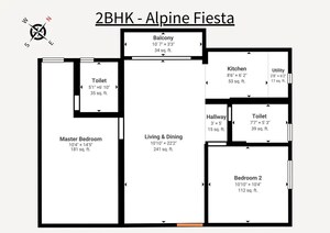 Floor Plan in 2 BHK Apartment at Alpine Fiesta, Whitefield – for Sale