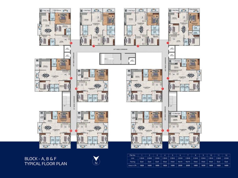 Floor Plan, hyndava-mnk-heights 3 Bedroom 1600 Sq.Ft. Apartment In Kompally Hyderabad 10070762
