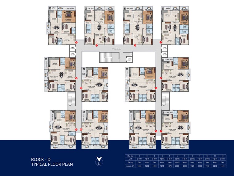 Floor Plan, hyndava-mnk-heights 2 Bedroom 1230 Sq.Ft. Apartment In Kompally Hyderabad 10070651