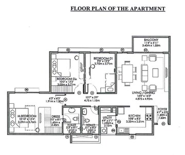 Floor Plan in 3 BHK Apartment at Godrej Aqua, International Airport Road – for Sale