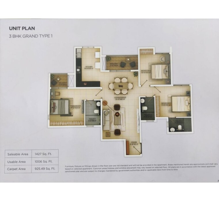 Floor Plan, provident-ecopolitan 3 Bedroom 1427 Sq.Ft. Apartment In Marenahalli Bangalore 10020977