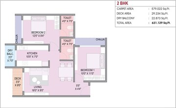 Floor Plan in 2 BHK Apartment at Kharghar Sector 20 – for Sale