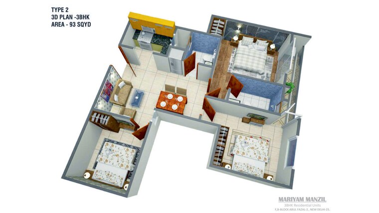 Floor Plan, shaheen bagh 3 Bedroom 110 Sq.Yd. Builder Floor In Shaheen Bagh Delhi 10074100