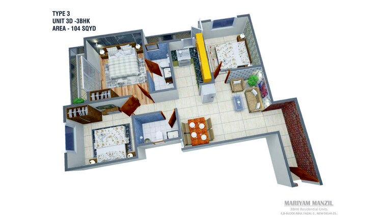 Floor Plan, shaheen bagh 3 Bedroom 110 Sq.Yd. Builder Floor In Shaheen Bagh Delhi 10074100