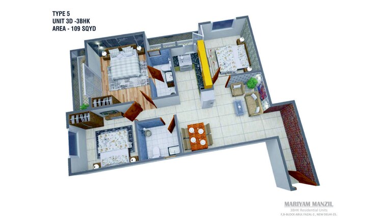 Floor Plan, shaheen bagh 3 Bedroom 110 Sq.Yd. Builder Floor In Shaheen Bagh Delhi 10074100