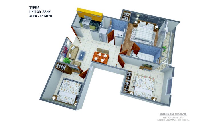 Floor Plan, shaheen bagh 3 Bedroom 110 Sq.Yd. Builder Floor In Shaheen Bagh Delhi 10074100